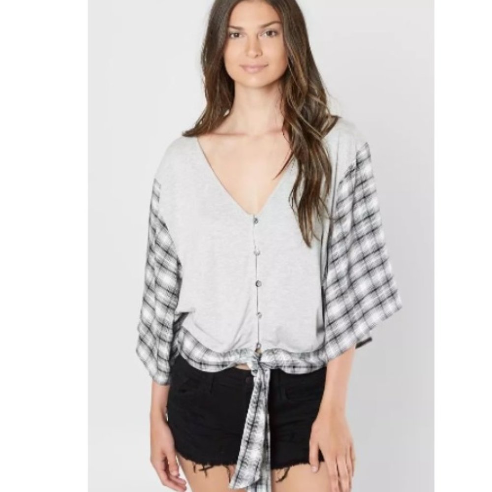 Buckle Daytrip Plaid Button Tie Front Shirt Large